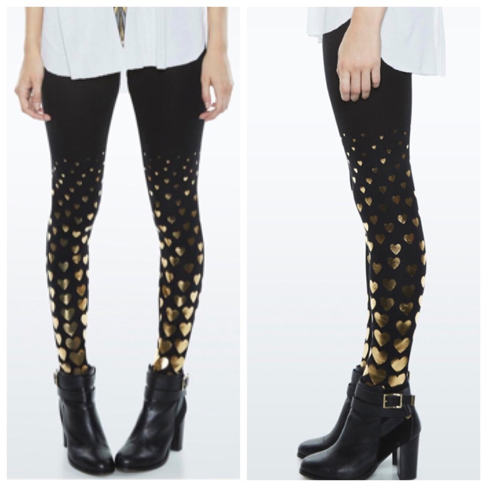 LAUREN MOSHI  LEGGINGS WITH HEART PRINTED WITH CUTE FOILED HEARTS-nwot